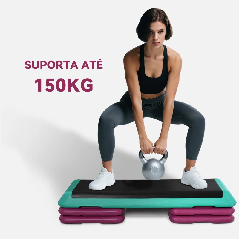 HOMCOM Step para Fitness Antiderrapante Altura Regulável 3 Níveis de 10/15/20 cm para Exercício 110x40x20 cm Multicolor