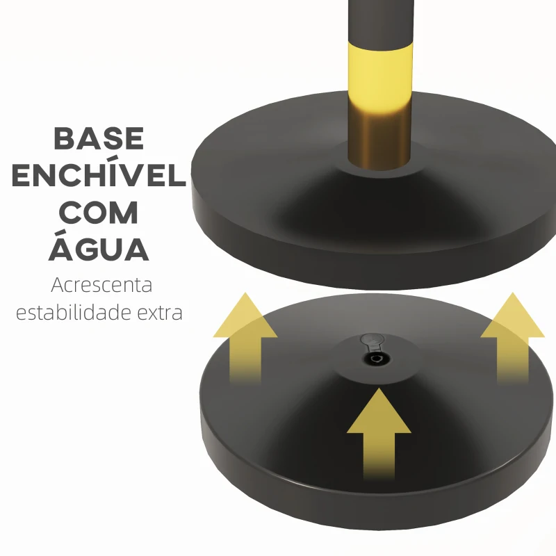 HOMCOM Postes Separadores de Aço Inoxidável de 2 Peças, 96 cm de Altura, Base Recheável, Corda de Veludo Preto