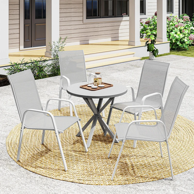 Outsunny Conjunto de 4 Cadeiras de Exterior Empilháveis com Assento de Textilene para Jardim Terraço 54x75,5x95 cm Cinzento Claro