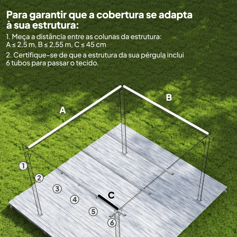 Outsunny Cobertura para Teto Retrátil de 2,5x2,55 m para Pérgola 3x3 Tecido de Substituição com 10 Orifícios de Drenagem Castanho
