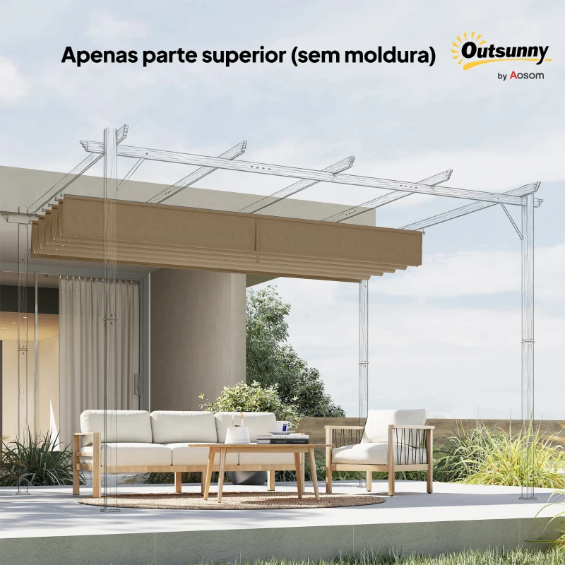 Outsunny Cobertura para Teto Retrátil de 2,5x2,55 m para Pérgola 3x3 Tecido de Substituição com 10 Orifícios de Drenagem Castanho