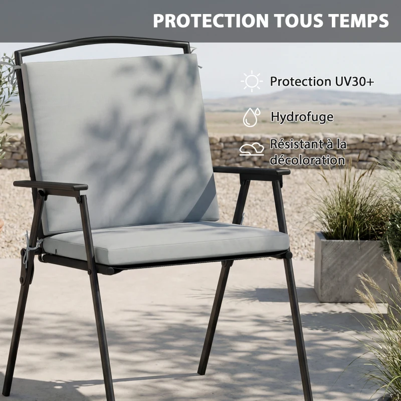 Outsunny Lot de 2 coussins de chaise de jardin, galettes de chaise 50 x 50 cm, mousse haute densité, antidérapants 50x50 cm gris