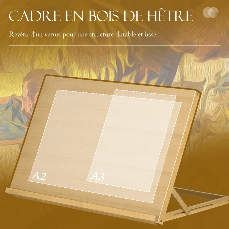 Vinsetto Chevalet de table en bois pour formats A2, chevalet de table réglable en bois de hêtre, 75,8x51,4x51cm, bois naturel
