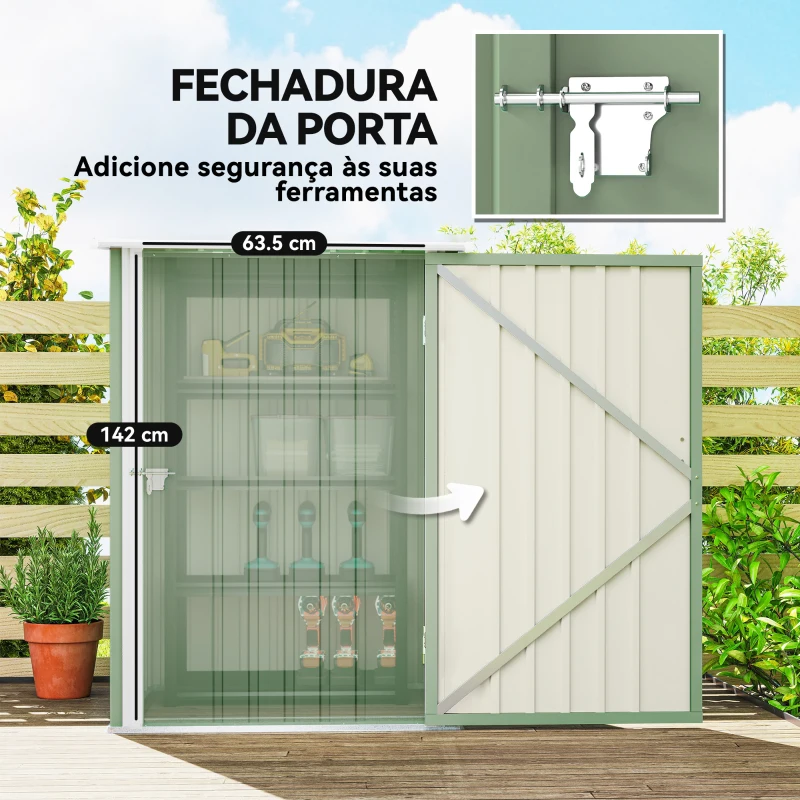Outsunny Abrigo de Jardim Metálico 0,92 m² 100x103x160 cm com 1 Porta e Fecho para Armazenamento Ferramentas Verde Claro