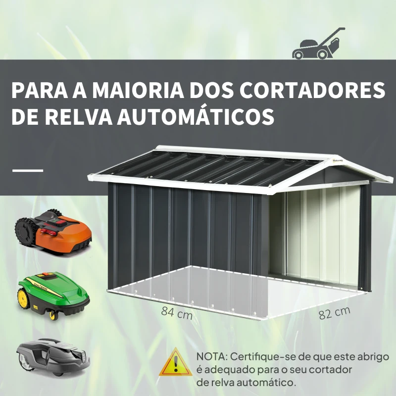 Outsunny Garagem para Corta-Relvas Robótico em Aço Galvanizado com Telhado de Duas Águas para Jardim Exterior 87x103x66 cm Cinzento Escuro