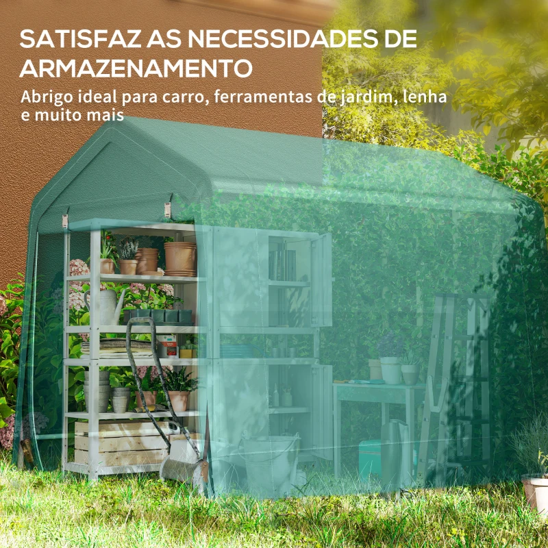 Outsunny Abrigo de Exterior para Ferramentas Bicicleta 2,4x2x2,02 m Abrigo de Armazenamento com 2 Portas  Anti-UV para Jardim Verde