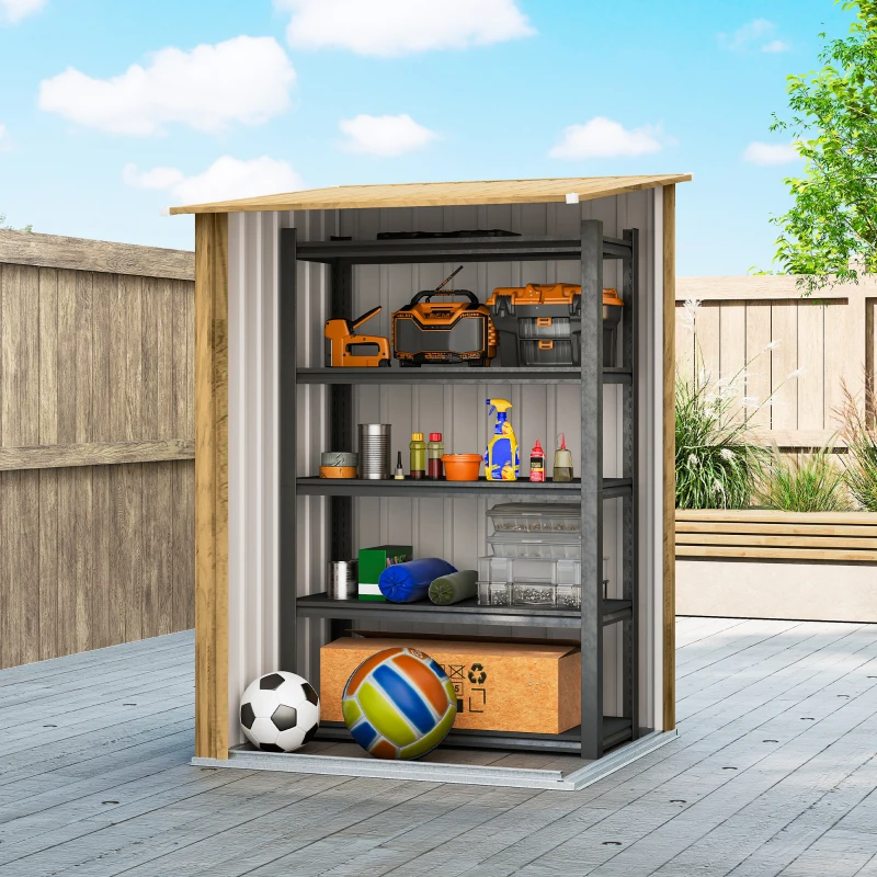 Outsunny Abrigo de Jardim Metálica 0,92 m² 100x103x160 cm com 1 Porta e Fecho para Armazenamento de Ferramentas Castanho Claro