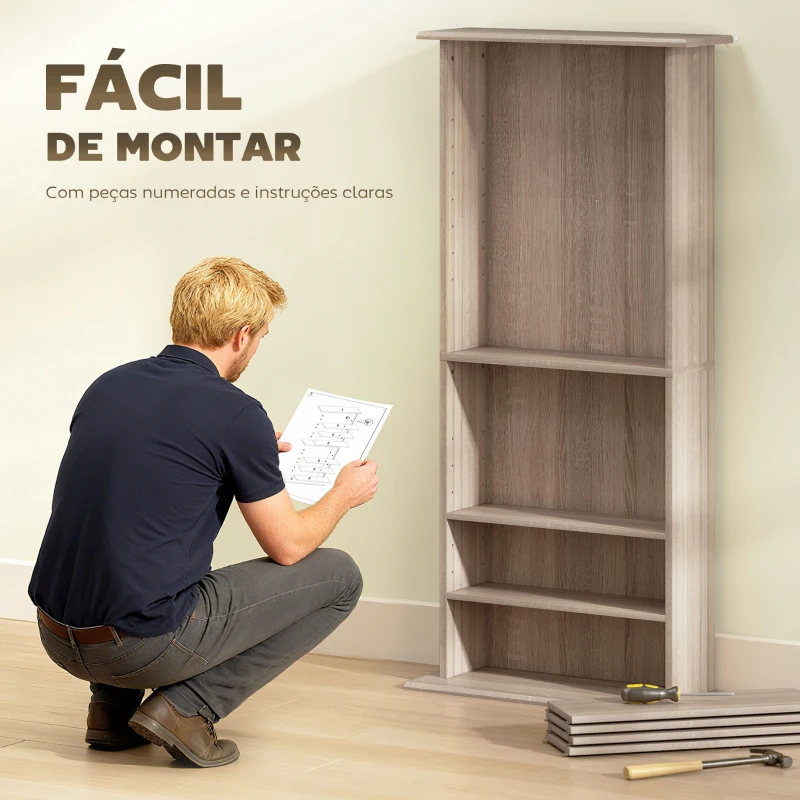 HOMCOM Estante Estreita para CDs e DVDs com 8 Compartimentos e Prateleiras Ajustáveis 58x24x126,3 cm em Madeira