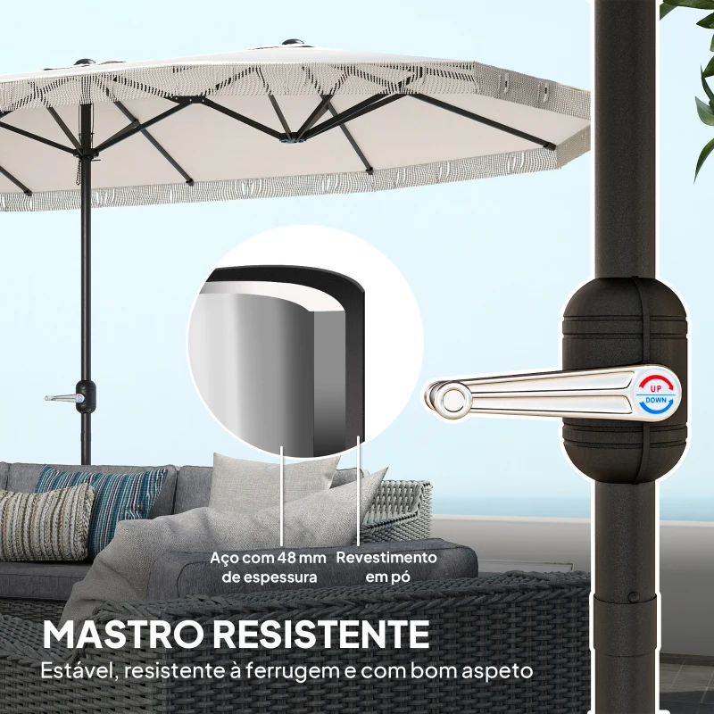 Outsunny Chapéu de Sol Duplo 4,5x2,7 m para Terraço Exterior com Manivela Manual, Resistente à Água e Proteção UV30+ - Creme