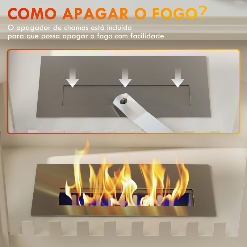 HOMCOM Lareira de Bioetanol com Depósito de 0,9 L e Extinguidor de Aço Inoxidável Tempo de Combustão 3H 45x28x54 cm Branco