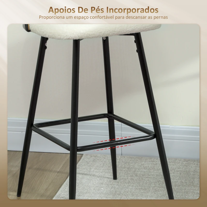 HOMCOM Conjunto de 2 Bancos de Bar Bancos Altos de Cozinha com Encosto de Vime Assento Estofado em Borrego 48x54x102 cm Creme