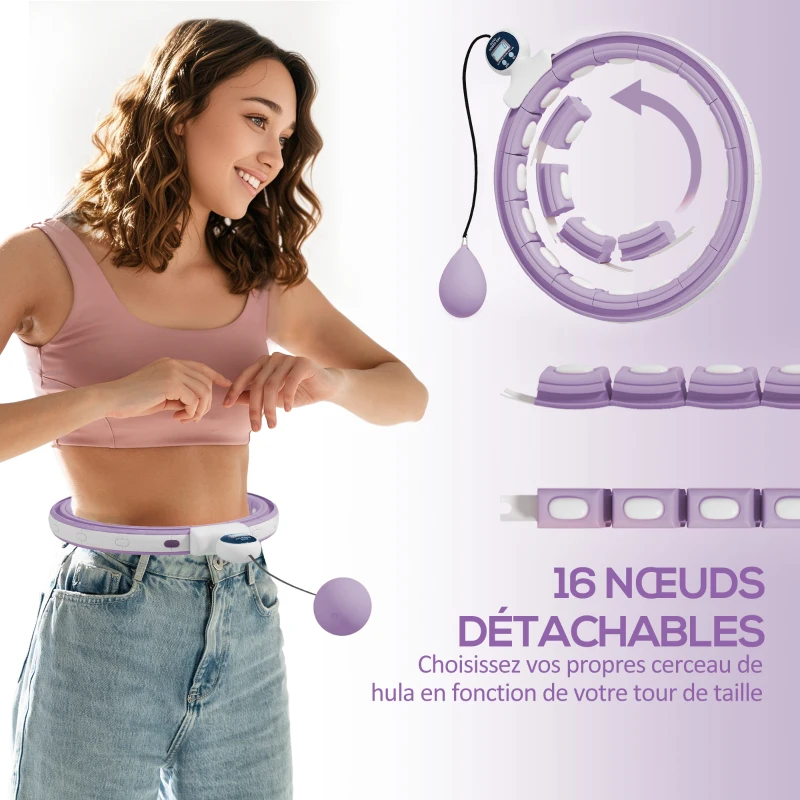 SPORTNOW Hula hoop cerceau avec picots de massage ajustable 76-113 cm de tour de taille 16 segments amovibles 139x4,5cm violet