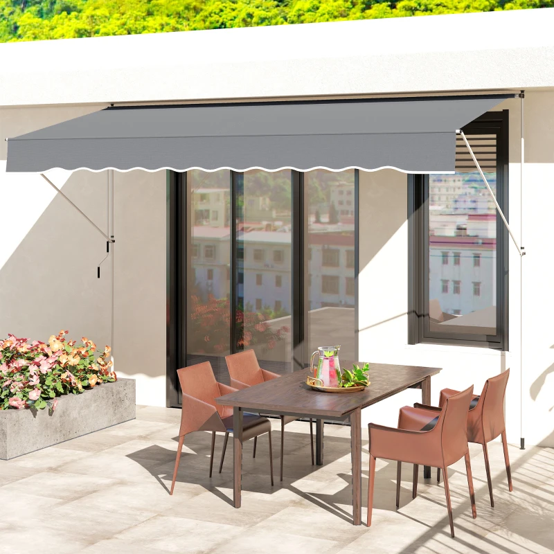 Outsunny Toldo Manual Retrátil 4x1,2 m Altura Ajustável 170-280 cm com Manivela Anti-UV e Impermeável Sem Perfuração Cinzento Escuro