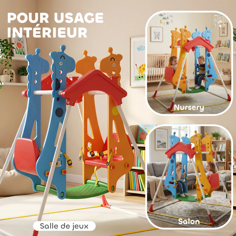 AIYAPLAY Balançoire pour Enfants, Portique Balançoire Enfants 3-5 Ans avec Double Siège Face à Face, 114x94x134,5cm, Multicolore
