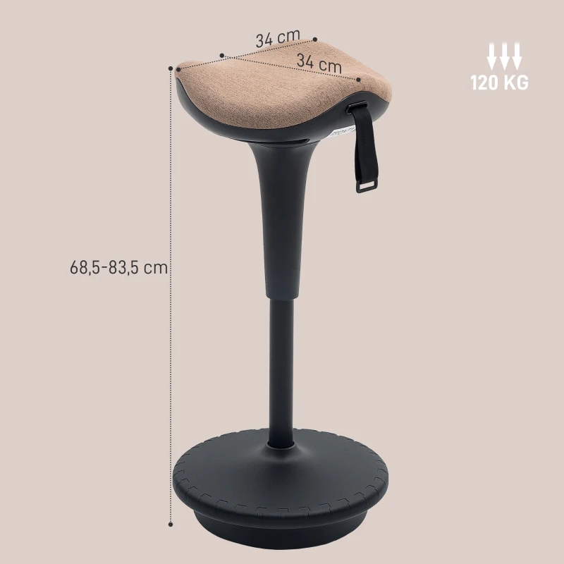 HOMCOM Tabouret dynamique, tabouret assis-debout ergonomique, hauteur réglable, rotatif à 360°, 34 x 34 x 68,5-83,5 cm, marron