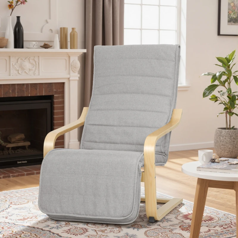 HOMCOM Poltrona Relax com Apoio para os Pés Ajustáveis Poltrona Estofada em Tecido com Estrutura de Madeira 66,5x94x100 cm Cinza Claro
