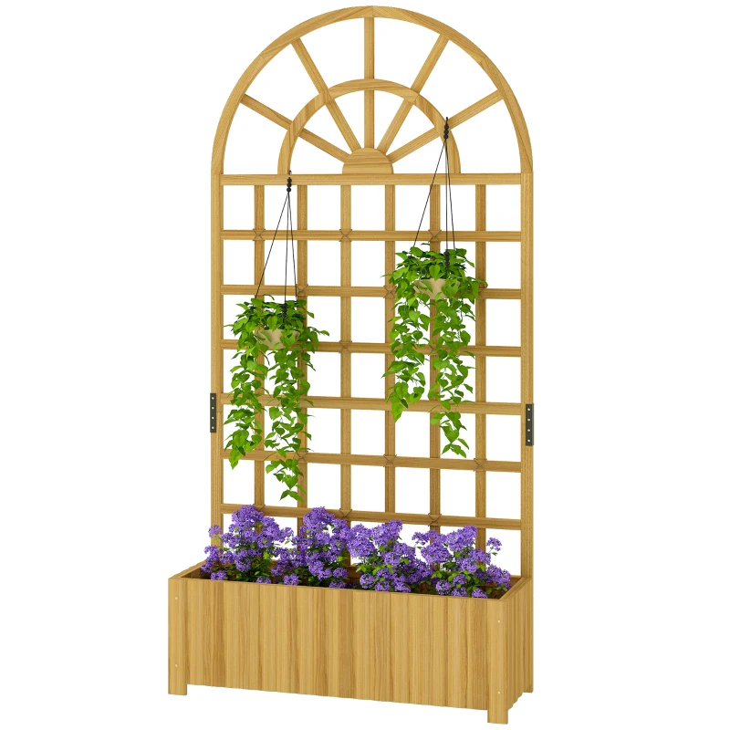 Outsunny Floreira com Treliça de Madeira para Plantas Trepadeiras com Orifícios de Drenagem Floreira Elevada para Jardim 90x30x180 cm Madeira