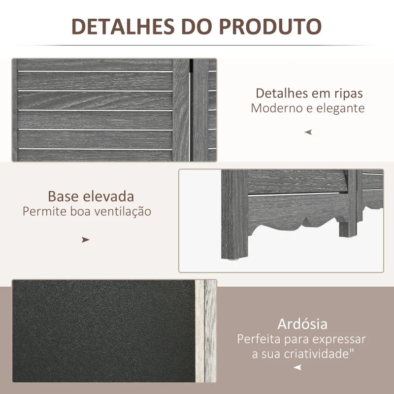 HOMCOM Biombo Separador de Ambientes Dobrável de 4 Painéis de Madeira com Quadros 162x172 cm Cinzento