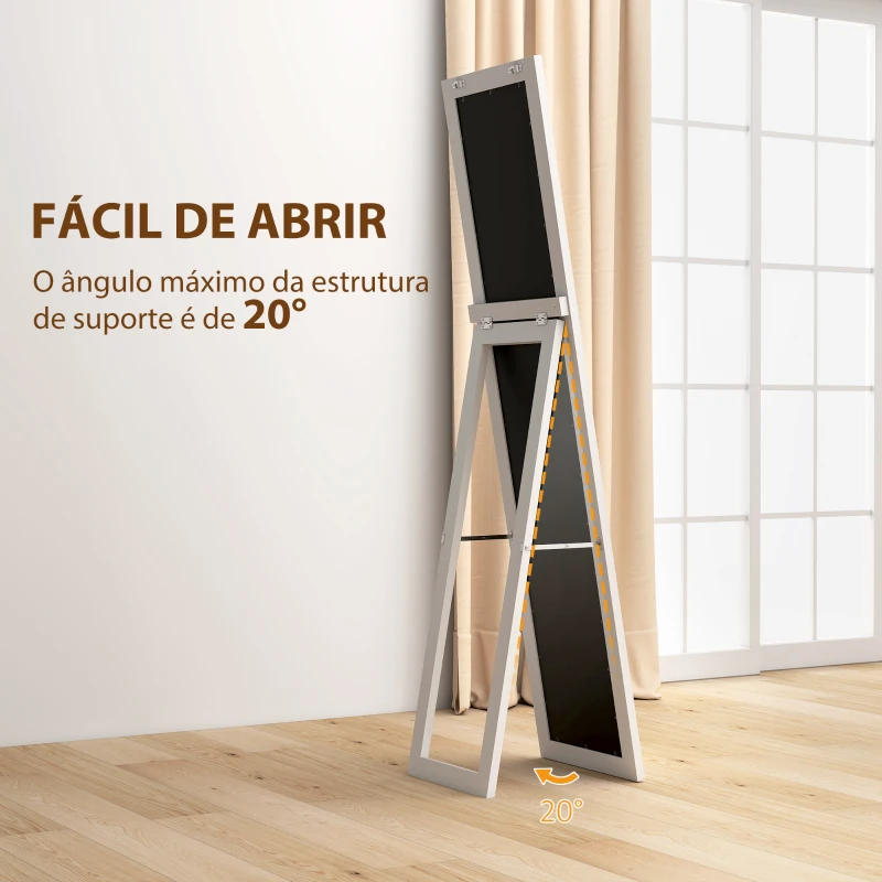 HOMCOM Espelho de Pé 37x155 cm Espelho de Corpo Inteiro Espelho de Parede Retangular com Estrutura de Madeira Branco com Veios