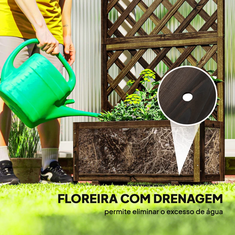 Outsunny Floreira com Treliça de Madeira Maciça Caixa de Plantio com Suporte para Plantas Trepadeiras 72,5x31,5x149,5 cm Marrom