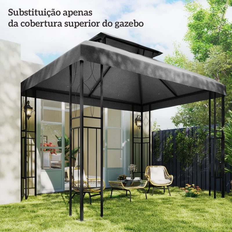 Outsunny Toldo de Substituição 4x3 m com Teto Duplo e Orifícios de Drenagem Proteção UV Apenas Toldo NÃO Inclui Estrutura Cinzento