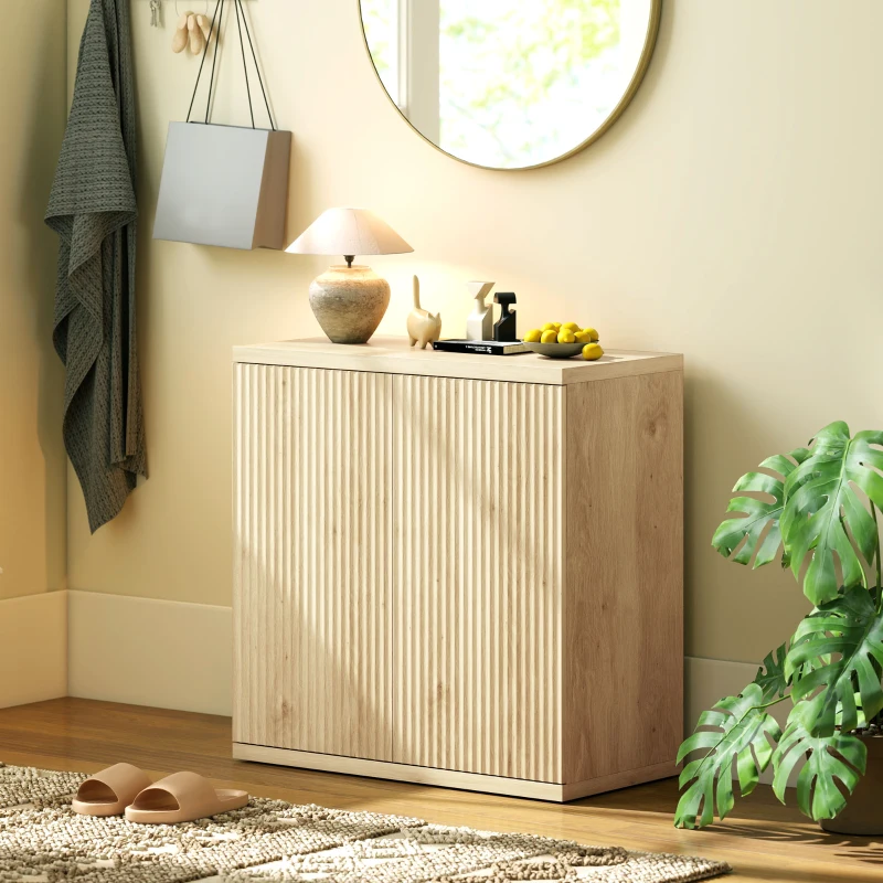 HOMCOM Buffet Salon, Meuble de Rangement Moderne avec Portes à Fermeture Douce et Étagères Ajustables, 78 x 39 x 79 cm, Chêne