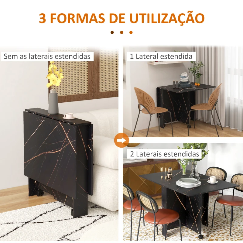 HOMCOM Mesa de Sala de Jantar Dobrável com Rodas Mesa Multifuncional para Sala de Jantar 120x80x73 cm Preto