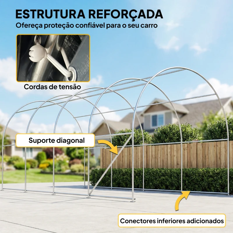 Outsunny Garagem Exterior para Automóvel 3x6 m Impermeável com Tecido PE Resistente Estrutura de Metal Galvanizado UPF 30+ Cinzento Escuro