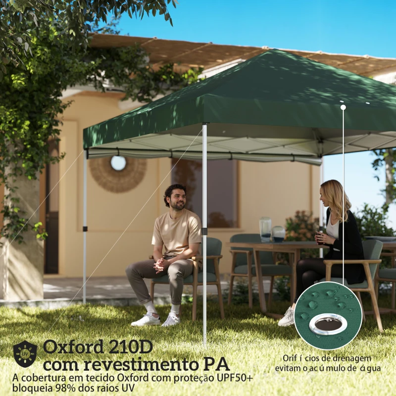 Outsunny Tenda Dobrável 3x3 m Pop-up com Parede Lateral Proteção UPF50+ Empurre Central Altura Ajustável Verde