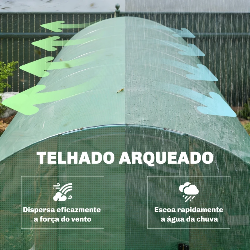 Outsunny Estufa Túnel 6x3x2 m com Porta com Dobradiças 12 Janelas com Rede e Estrutura de Aço Galvanizado Verde