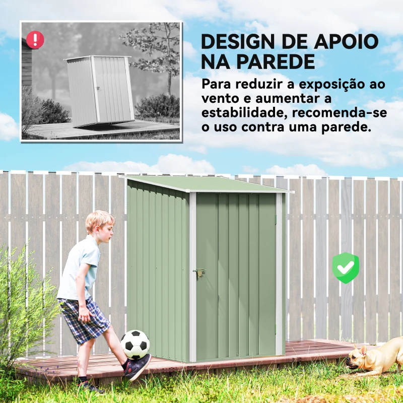 Outsunny Abrigo de Jardim Metálico 0,92 m² 100x103x160 cm com 1 Porta e Fecho para Armazenamento Ferramentas Verde Claro