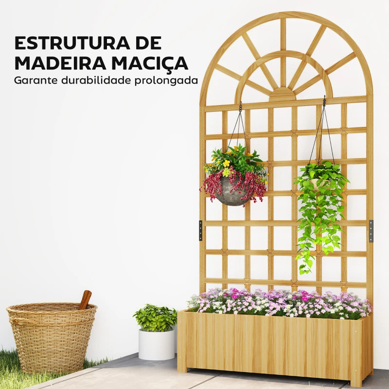 Outsunny Floreira com Treliça de Madeira para Plantas Trepadeiras com Orifícios de Drenagem Floreira Elevada para Jardim 90x30x180 cm Madeira