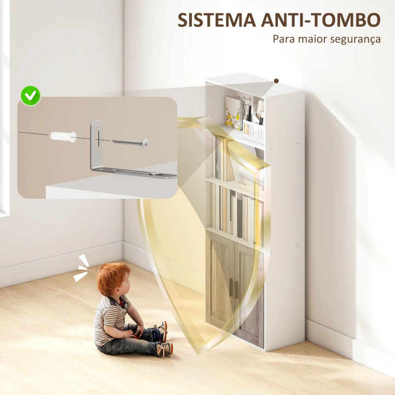 HOMCOM Estante para Livros Estreita Estante com Armário com Prateleira Ajustável 60x30x149,5 cm Branco e Castanho