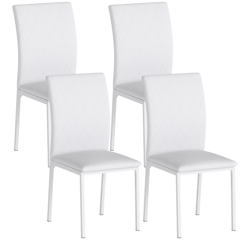 HOMCOM Lot de 4 chaises de salle à manger, chaises de cuisine, capitonnage rhombique et pieds en métal, 41x50x91cm, blanc