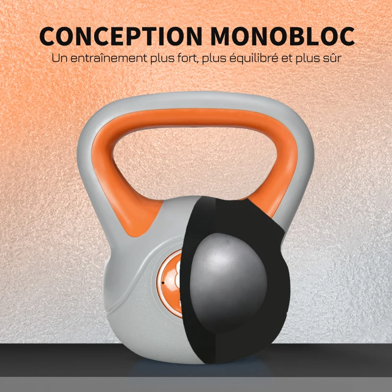 SPORTNOW Kettlebell 8 kg, haltère avec poignée ergonomique, haltère à boule, musculation, entraînement, 20 x 14 x 24 cm, orange