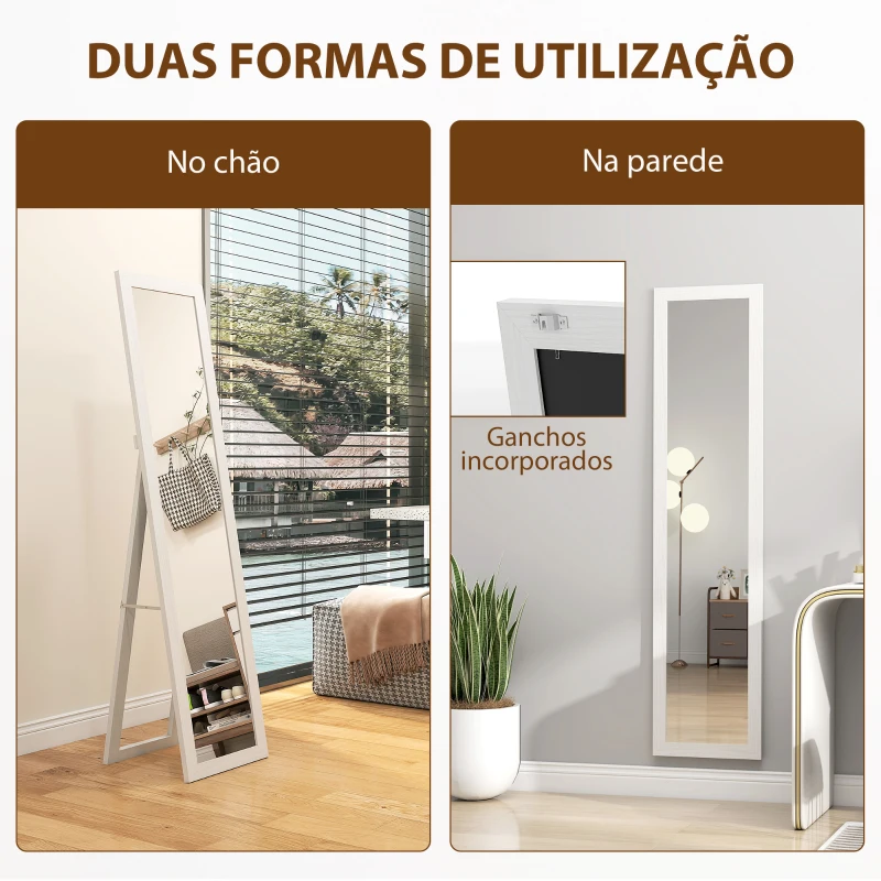 HOMCOM Espelho de Pé 37x155 cm Espelho de Corpo Inteiro Espelho de Parede Retangular com Estrutura de Madeira Branco com Veios