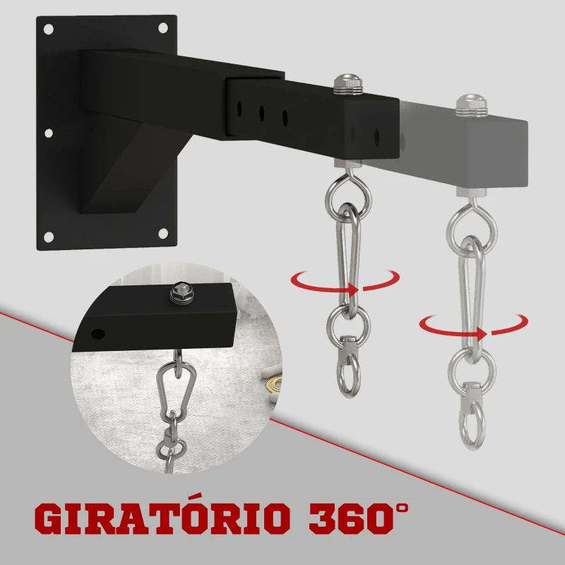 SPORTNOW Suporte para Saco de Boxe de Parede com Distância Ajustável de 45-65 cm Gancho Giratório de 360° e Correntes Preto