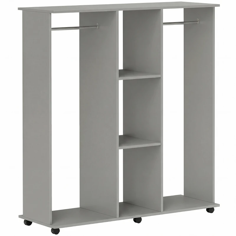 HOMCOM Armoire penderie meuble de rangement mobile 6 roulettes 120 x 40 x 128 cm en bois gris