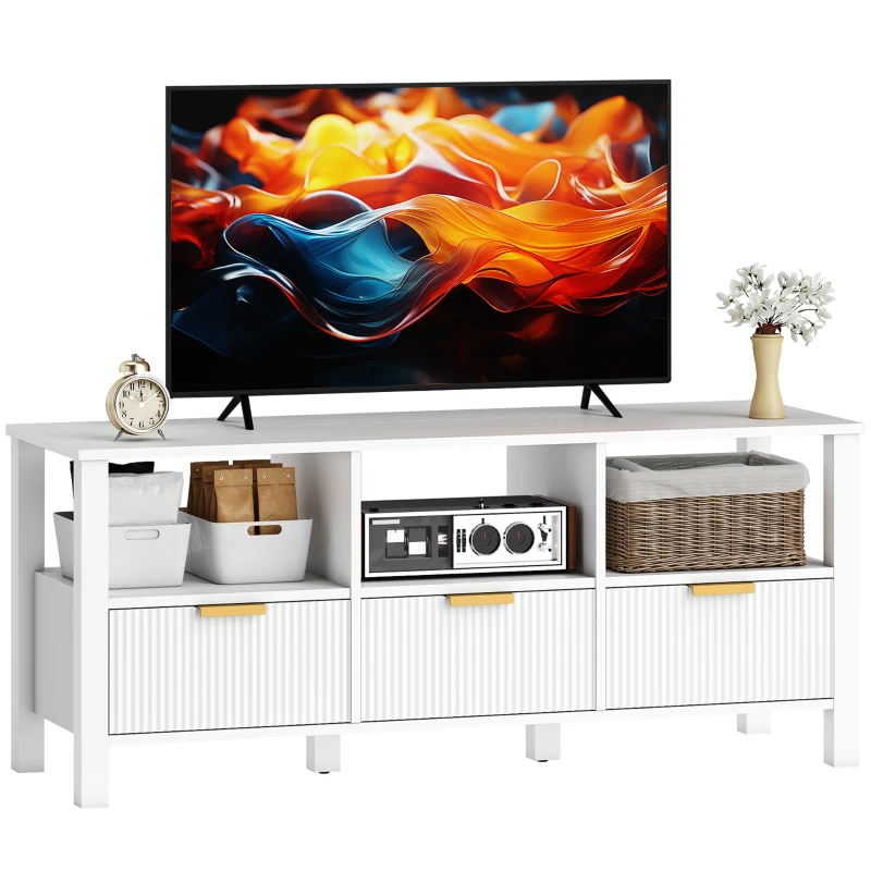 HOMCOM Móvel de TV Moderno com 3 Gavetas e 3 Prateleiras Abertas para Televisores de 43-55 Polegadas 120x39,5x50 cm Branco