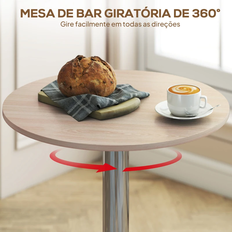 HOMCOM Mesa de Bar com Altura Ajustável Giratória 360° com Base Redonda Mesa Alta Moderna para Cozinha Ø60x67-93 cm Madeira