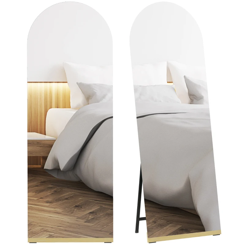 HOMCOM Espelho de Pé 160x50 cm Espelho de Corpo Inteiro sem Moldura Base de Madeira  Prata e Preto