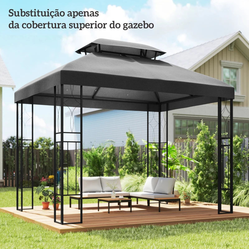 Outsunny Toldo de Substituição 4x3 m com Teto Duplo e Orifícios de Drenagem Proteção UV Apenas Toldo NÃO Inclui Estrutura Cinzento