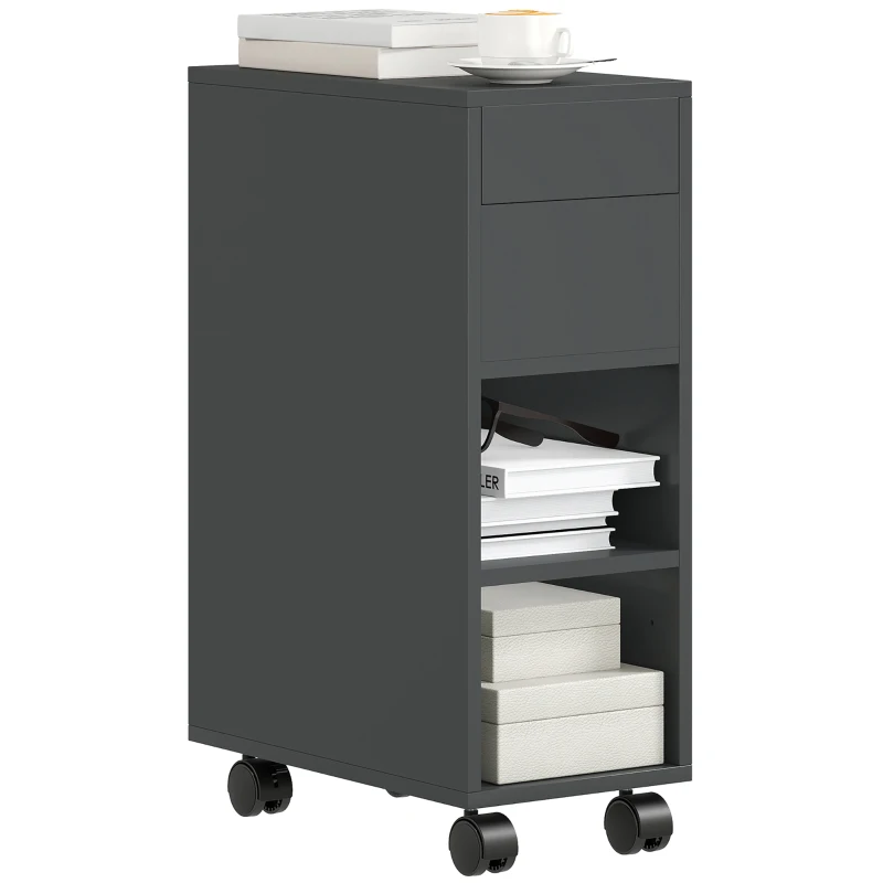 HOMCOM Mesa Auxiliar com Bancada Deslizante e Rodas Mesa Auxiliar com Armazenamento Oculto e Prateleira Ajustável 45x25x70 cm Preto