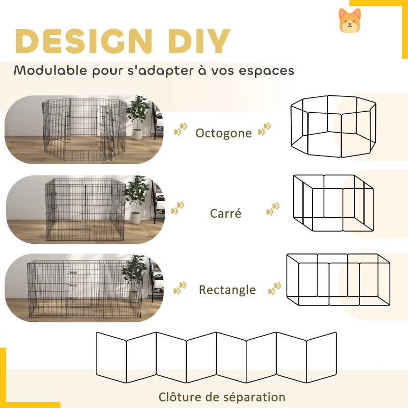 PawHut Parc enclos modulable pour chiens lapins rongeurs clôture pour petits animaux intérieur et extérieur  61 x 91 cm noir