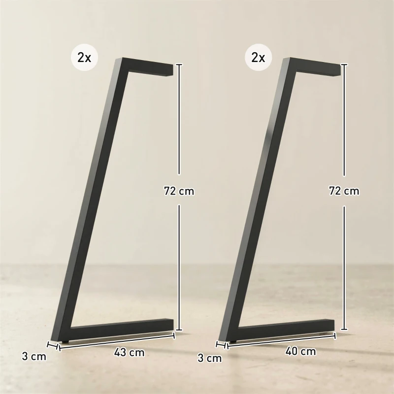 HOMCOM Set di 4 Gambe Quadrate Industriali per Mobili con Piedini Regolabili, 43x3x72 cm, Nero
