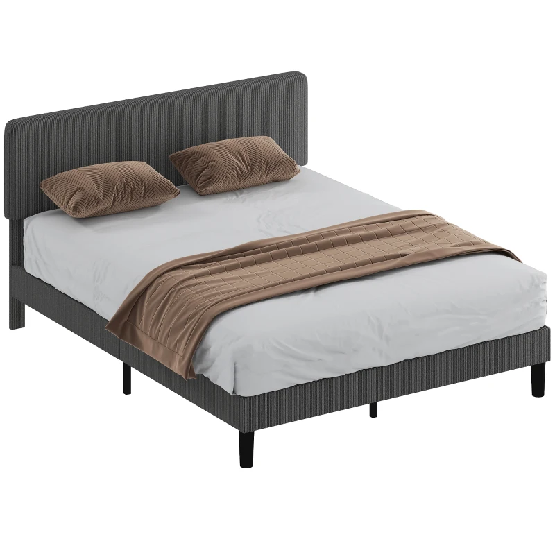 HOMCOM Cama 160x200 cm com Cabeceira Ajustável Estofada em Bombazina Ripas de Madeira Montagem Fácil Cinza Escuro