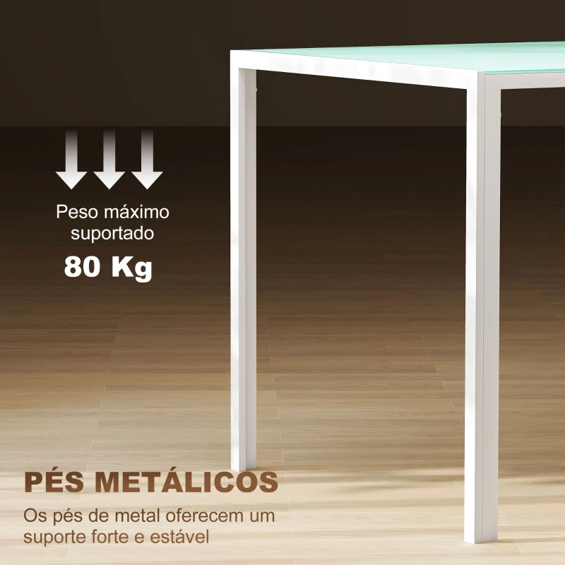 HOMCOM Mesa de Refeição de Vidro Mesa Retangular para 6 Pessoas com Pés de Metal  140x80x75 cm Branco