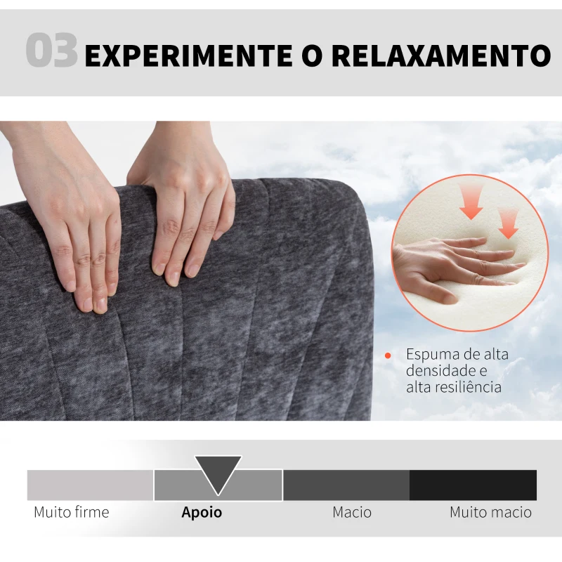 HOMCOM Cadeira de Escritório com Assento Largo sem Apoios de Braço Rodas Altura Ajustável Giratória Função Basculante 62x67x83-93 cm Cinza