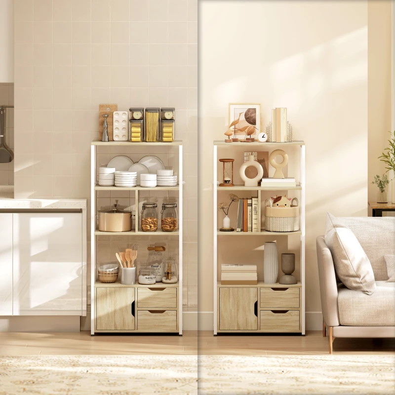 HOMCOM Estante para Livros com Armário e 2 Gavetas de Armazenamento para Escritório Sala de Estar 58x24x122 cm Madeira e Branco