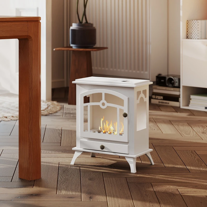 HOMCOM Lareira de Bioetanol com Depósito de 0,9 L e Extinguidor de Aço Inoxidável Tempo de Combustão 3H 45x28x54 cm Branco